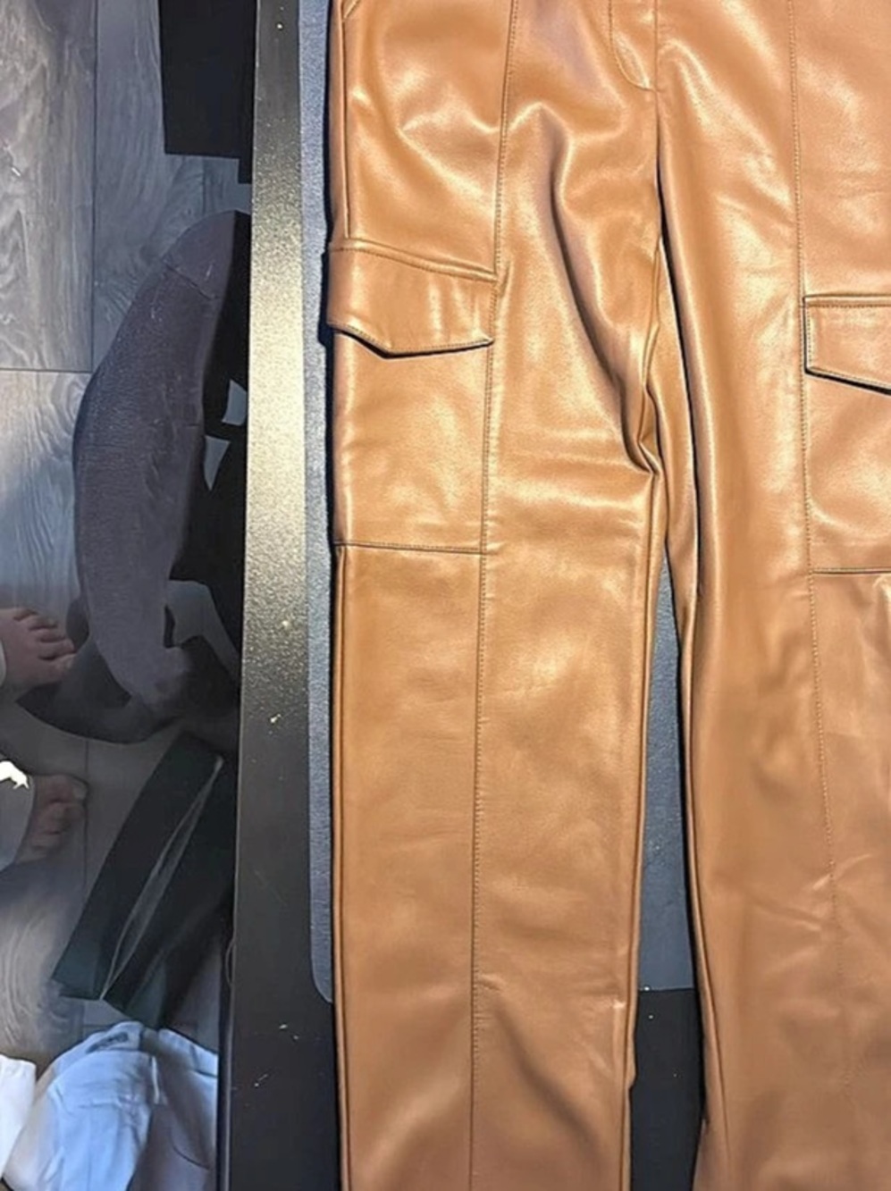 Dynamite Faux Leather Straight Leg Pants in Brown Size Small